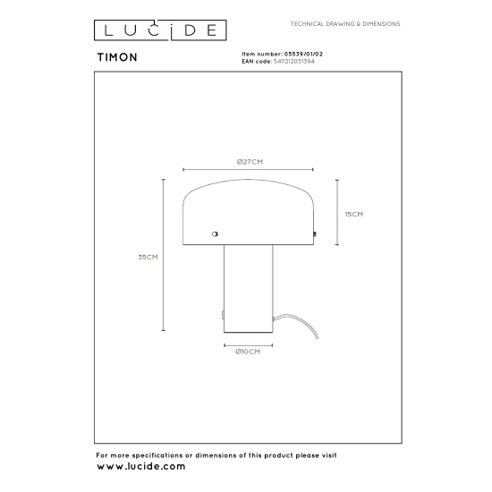 Lampa stołowa TIMON 05539/01/02 Lucide - zdjęcie dodatkowe 4